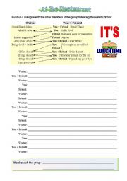 English Worksheet: At the Restaurant