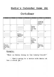 English Worksheet: Calendar information gap game