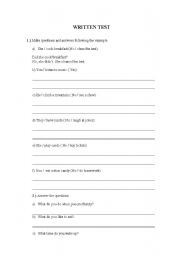 English worksheet: Past tense, Present Continuous and Commom questions 