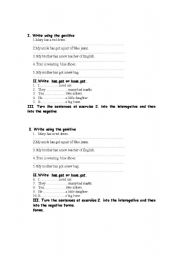 English Worksheet: genitive,  has got/ have got