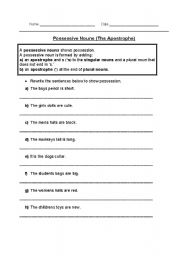 English Worksheet: Possessive Pronouns (The Apostophe)