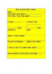 English Worksheet: Students self-evaluation sheet