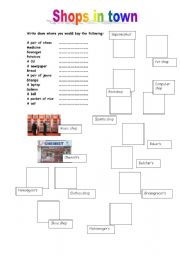 English Worksheet: Shops in town