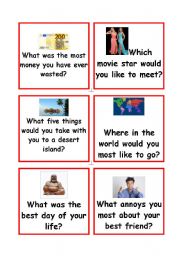 English Worksheet: conversation cards part2