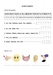 English Worksheet: Body Parts: Secret Code