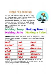 English Worksheet: Verbs for Cooking