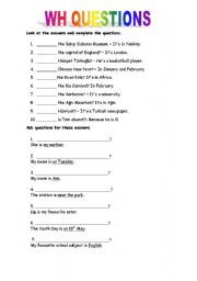 English Worksheet: wh questions