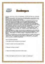 English Worksheet: The history of the hamburger