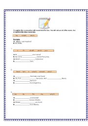 English worksheet: Using what who and where