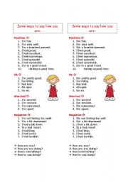 English Worksheet: Some ways to say how you are