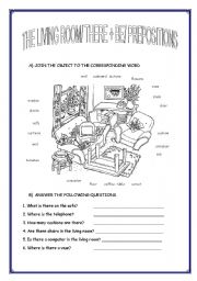 English Worksheet: THERE + BE/ PREPOSITIONS