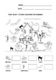 English Worksheet: HOW MANY? COUNT AND WRITE THE NUMBER