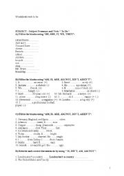 English Worksheet: verb to be 