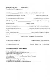 English worksheet: WORD FORMATION      ADJECTIVES