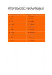 English worksheet: Ordinal numbers