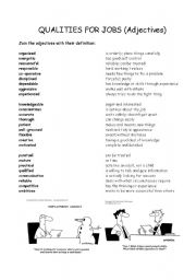 English Worksheet: Qualities for jobs