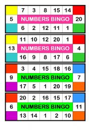 English Worksheet: Numbers Bingo