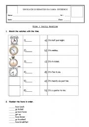 English Worksheet: Time / Daily Routine