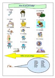 English Worksheet: How do you feel today? x what are you doing?
