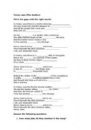 English Worksheet: Penny Lane