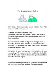 English Worksheet: Fun Reported Speech Activity