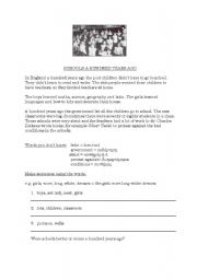 English Worksheet: SCHOOLS A HUNDRED YEARS AGO