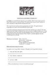 English worksheet: SCHOOLS A HUNDRED YEARS AGO