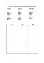 English Worksheet: Pronounciation of regular past verbs