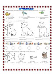 English Worksheet: REVIEW  COLORS, POSSESSIVE ADJECTIVES. VOCABULARY OF PETS.