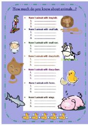 English Worksheet: How much do you know about animals?