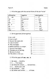 English worksheet: test verb 