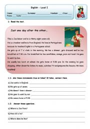 English Worksheet: JOES DAILY ROUTINE