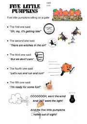 English Worksheet: 5 LITTLE PUMPKINS