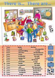 English Worksheet: There is / are  and prepositions