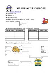 English Worksheet: Means of Transport 1/2