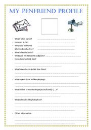 English Worksheet: My penfriend profile (he)