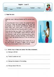 English Worksheet: MONIQUES DAILY ROUTINE