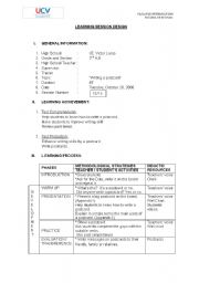 English Worksheet: Lesson plan : writing a postcard