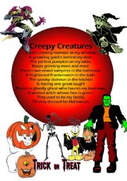 English Worksheet: CREEPY CREATURES POEM