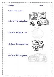 English worksheet: listen & colour