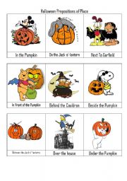 English Worksheet: Halloween Prepositon of Place Flashcards