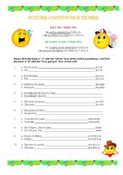 English Worksheet: FUTURE CONTINUOUS