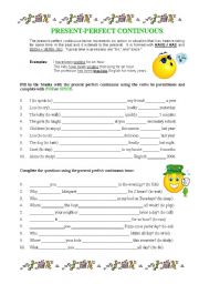 English Worksheet: PRESENT PERFECT CONTINUOUS