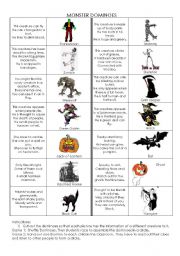 English Worksheet: Monster Dominoes ~ Starter Activity