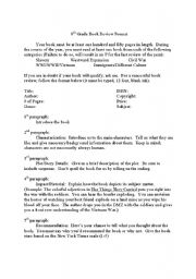 English worksheet: 8th Grade Book Review Format