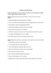 English worksheet: Adjective and Adverb Test