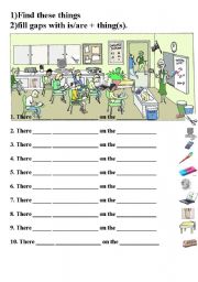 English Worksheet: school things there is there are