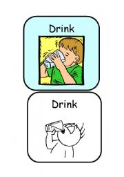 English Worksheet: DRINK, DRIVE, EAT-Actions Flascards. Color ans B&W  -SET 1/13