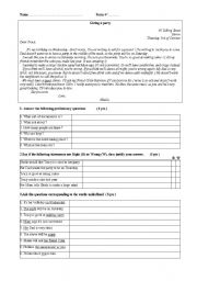 English Worksheet: TEST reading skill level A2