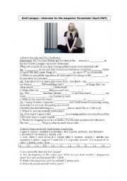 English Worksheet: Avril Lavignes interview